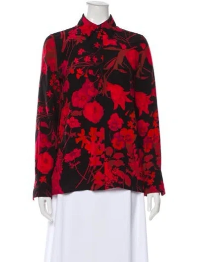 Pre-owned Valentino Silk Floral Print Blouse In Red