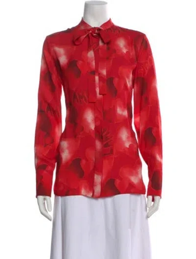 Pre-owned Valentino Silk Floral Print Blouse In Red