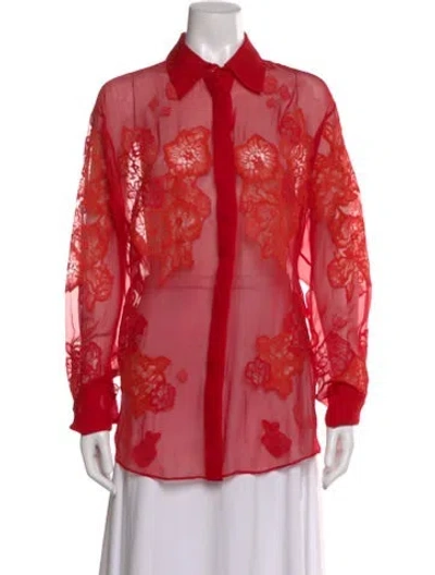 Pre-owned Valentino Silk Floral Print Blouse In Red