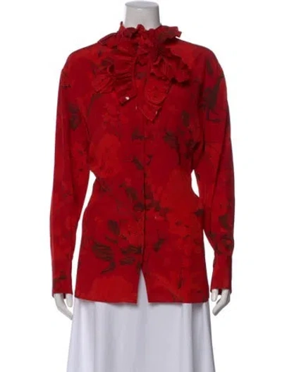 Pre-owned Valentino Silk Floral Print Blouse In Red