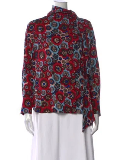 Pre-owned Valentino Silk Floral Print Blouse In Red