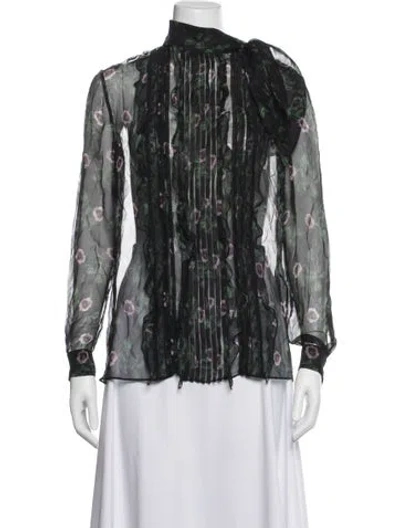 Pre-owned Valentino Silk Floral Print Blouse W/ Tags In Black