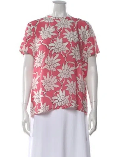 Pre-owned Valentino Silk Floral Print Blouse W/ Tags In Pink
