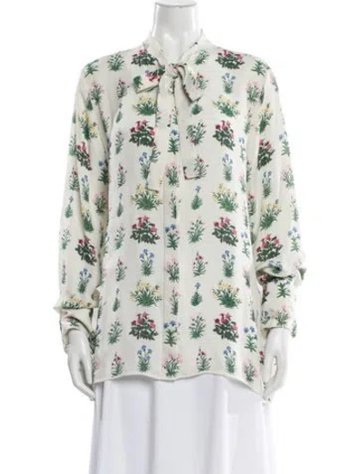 Pre-owned Valentino Silk Floral Print Blouse In White