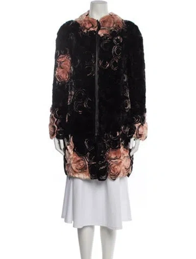 Pre-owned Valentino Silk Floral Print Faux Fur Vest In Black