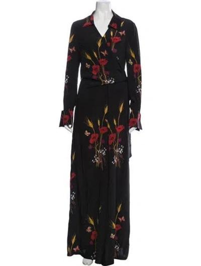 Pre-owned Valentino Silk Floral Print Jumpsuit In Black