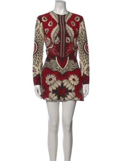 Pre-owned Valentino Silk Floral Print Jumpsuit In Black/red