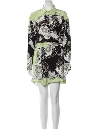 Pre-owned Valentino Silk Floral Print Jumpsuit In Green