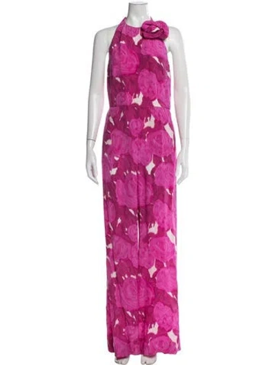Pre-owned Valentino Silk Floral Print Jumpsuit In Pink