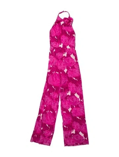 Pre-owned Valentino Silk Floral Print Jumpsuit In Pink