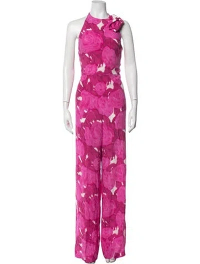 Pre-owned Valentino Silk Floral Print Jumpsuit W/ Tags In Pink