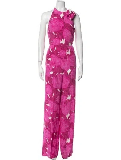 Pre-owned Valentino Silk Floral Print Jumpsuit W/ Tags In Pink