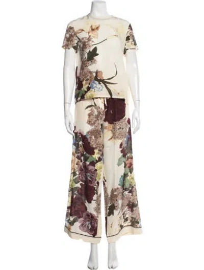 Pre-owned Valentino Silk Floral Print Pant Set In Neutral