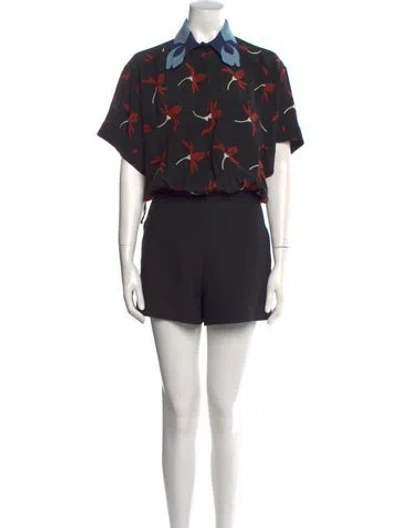 Pre-owned Valentino Silk Floral Print Romper In Black