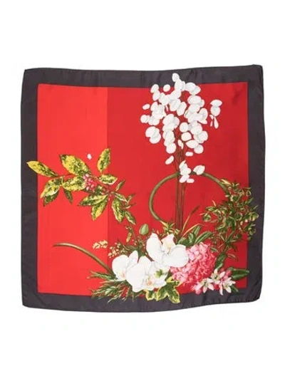 Pre-owned Valentino Silk Floral Print Scarf In Red