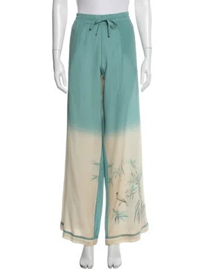 Pre-owned Valentino Silk Floral Print Sweatpants In Green