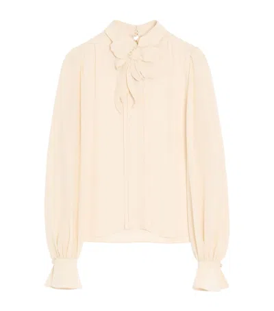 Valentino Silk Floral-embroidered Blouse In White