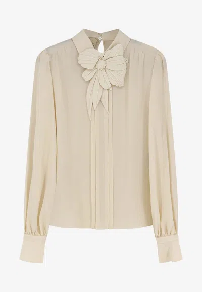 Valentino Silk Flower Buttoned Shirt In Vanilla