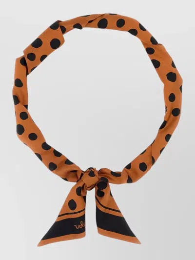 Valentino Garavani Silk Foulard Polka Dots Contrast Border In Brown