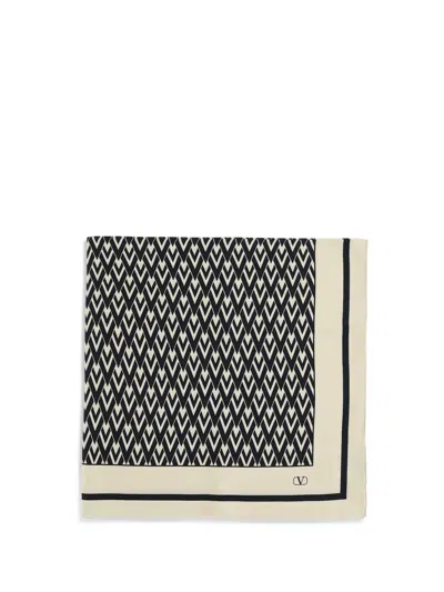 Valentino Garavani Silk Foulard With All-over Monogram Print In Neutral