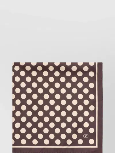 Valentino Garavani Silk Foulard With Contrasting Border And Polka Dot Print In Brown