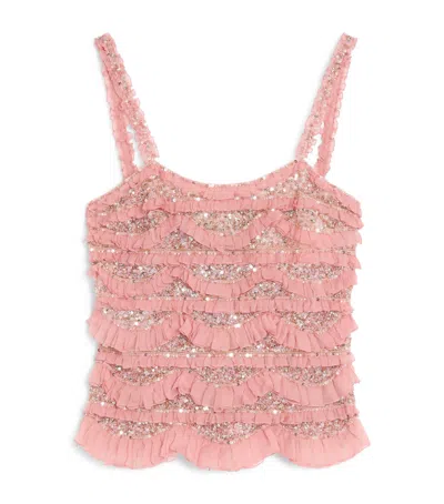 Valentino Silk Frilled Top In Pink