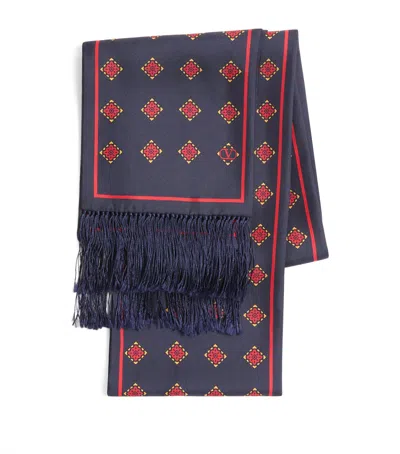 Valentino Silk Fringe Scarf In Blue
