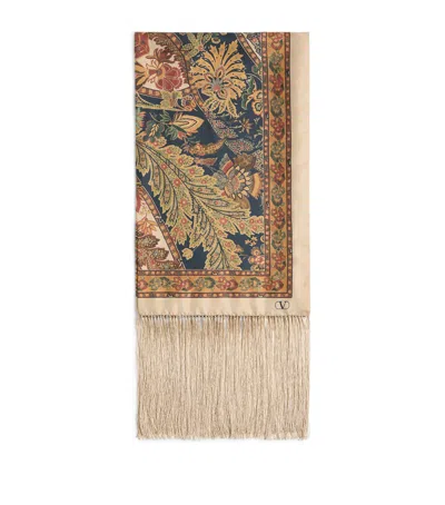 VALENTINO SILK FRINGED PRINTED SCARF