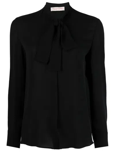 Valentino Long-sleeve Silk Shirt In Black