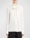 Valentino Silk Georgette Blouse With Tie Neckline In Ivory