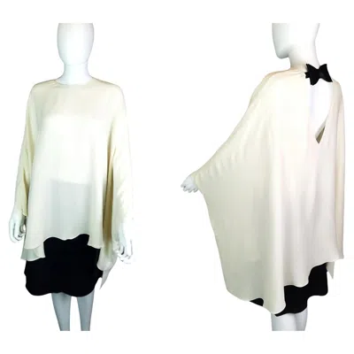 Pre-owned Valentino Silk Georgette Cape Blouse, Bow Back In Gray