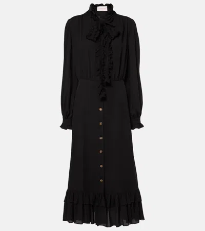 Valentino Silk Georgette Midi Dress In Black