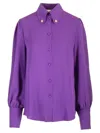 Valentino Daisy Jewel Collar Embellished Shirt With Pleated Shoulders In Violet
