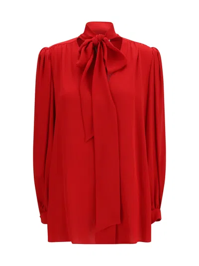 Valentino Garavani Silk Georgette With Bow Collar Blouse In Red