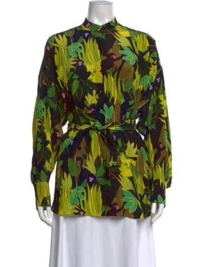 Pre-owned Valentino Silk Graphic Print Blouse In Black