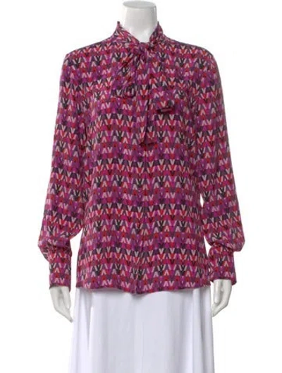 Pre-owned Valentino Silk Graphic Print Blouse In Purple