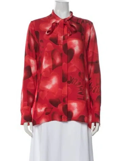 Pre-owned Valentino Silk Graphic Print Blouse In Red