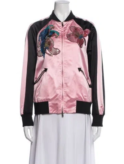 Pre-owned Valentino Silk Graphic Print Bomber Jacket In Pink