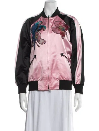 Pre-owned Valentino Silk Graphic Print Bomber Jacket In Pink