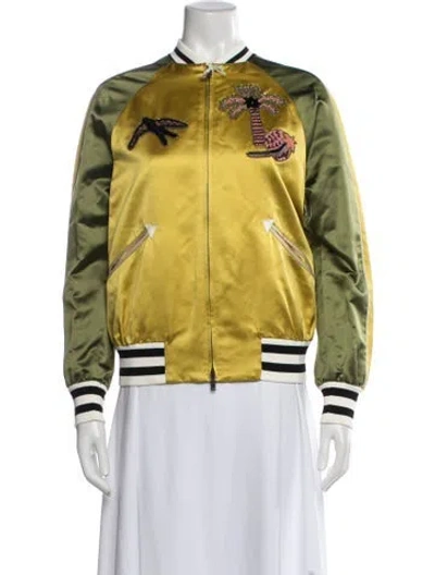 Pre-owned Valentino Silk Graphic Print Bomber Jacket In Yellow