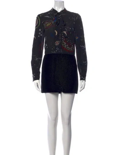 Pre-owned Valentino Silk Graphic Print Jumpsuit In Black
