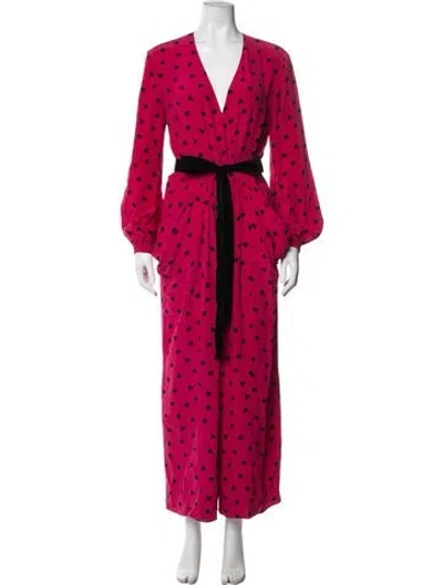 Pre-owned Valentino Silk Graphic Print Jumpsuit In Pink