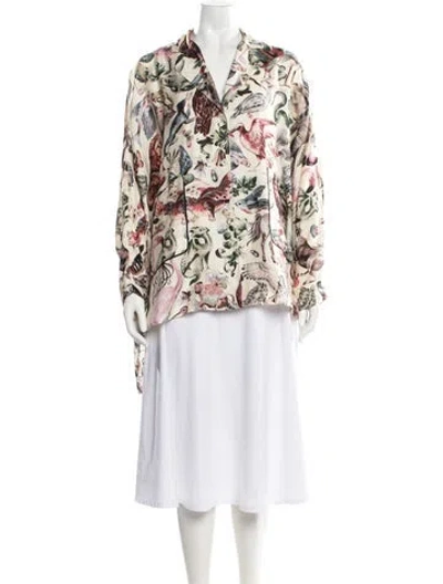 Pre-owned Valentino Silk Graphic Print Robe In Neutral