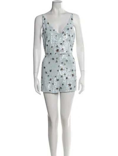 Pre-owned Valentino Silk Graphic Print Romper In Blue