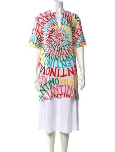 Pre-owned Valentino Silk Graphic Print Tunic In White