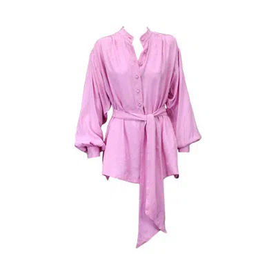 Pre-owned Valentino Silk Jacquard Logo Poets Blouse In Purple