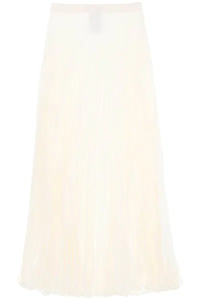 Valentino Silk Jacquard Toile Iconographe Pleated Skirt In White