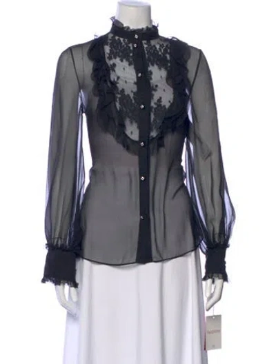 Pre-owned Valentino Silk Lace Pattern Blouse In Blue