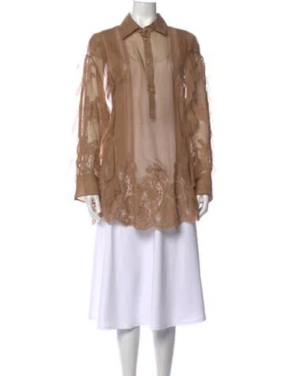 Pre-owned Valentino Silk Lace Pattern Blouse In Neutrals
