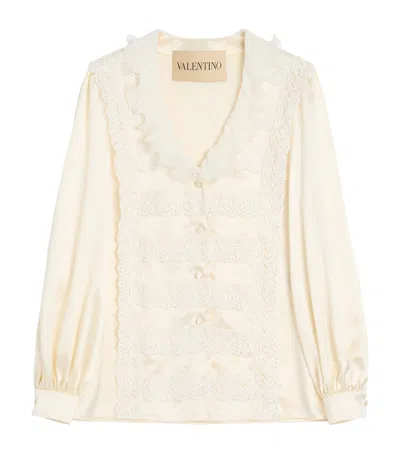 Valentino Silk Lace-trim Blouse In White